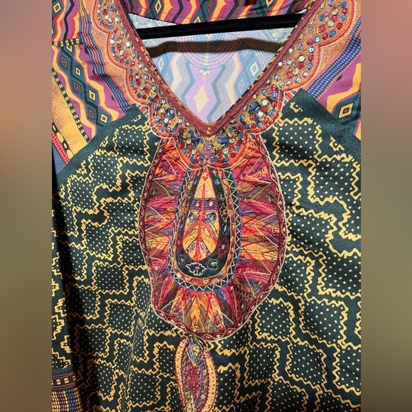 Soft Surroundings Anjali 3/4 sleeve green pattern tunic top EUC size medium - Picture 2 of 5